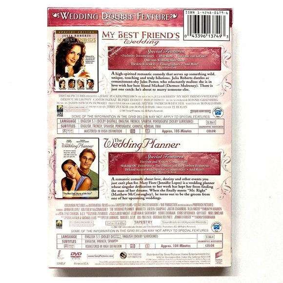 The Wedding Planner/ My Best Friends Wedding (DVD, 2006, 2-Disc Set)  Sealed - Picture 2 of 2